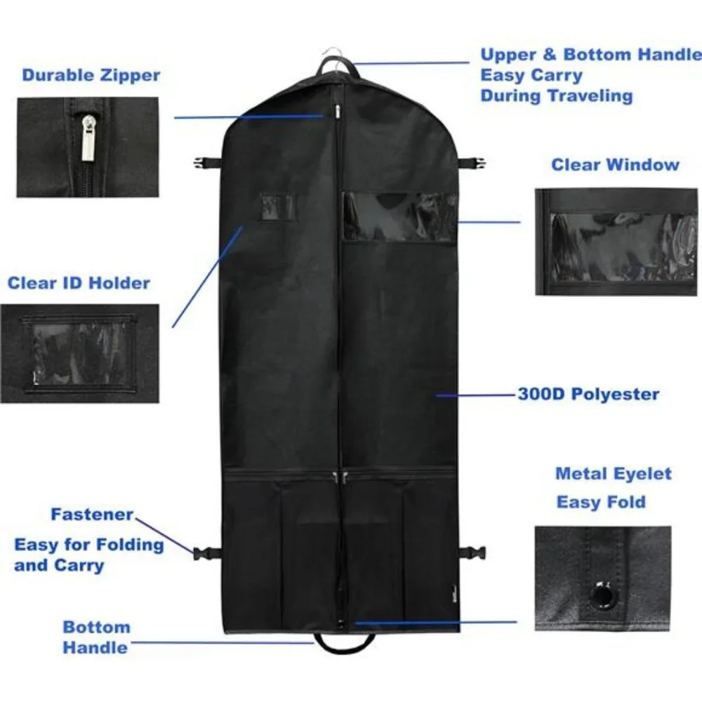 60-Inch Heavy Duty Garment Bag w/Pocket for Suits, Tuxedos, Dresses, Coats